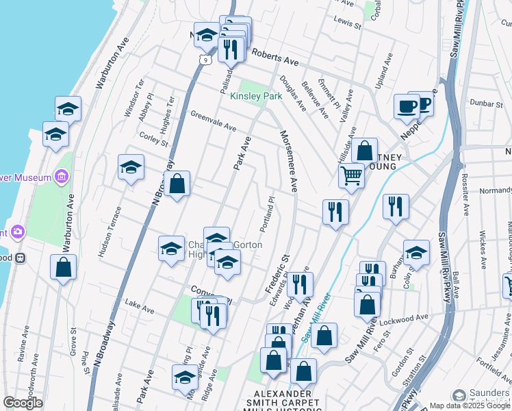 map of restaurants, bars, coffee shops, grocery stores, and more near 8 Eastview Avenue in Yonkers