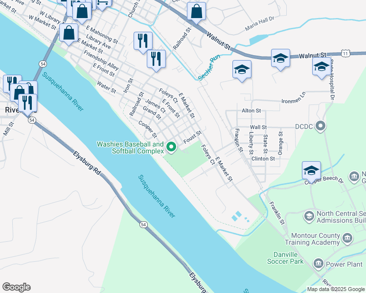 map of restaurants, bars, coffee shops, grocery stores, and more near 996 Grand Street in Danville