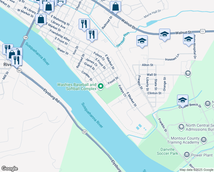 map of restaurants, bars, coffee shops, grocery stores, and more near 996 Grand Street in Danville