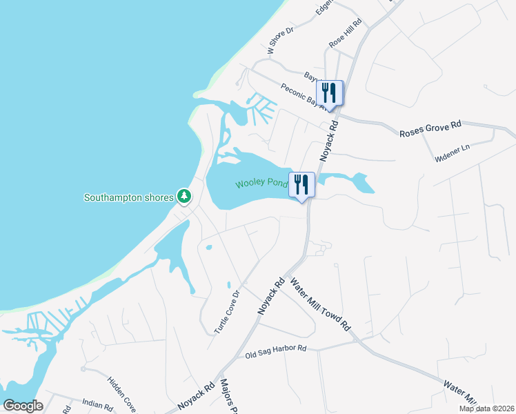map of restaurants, bars, coffee shops, grocery stores, and more near 120 Wooleys Drive in Southampton