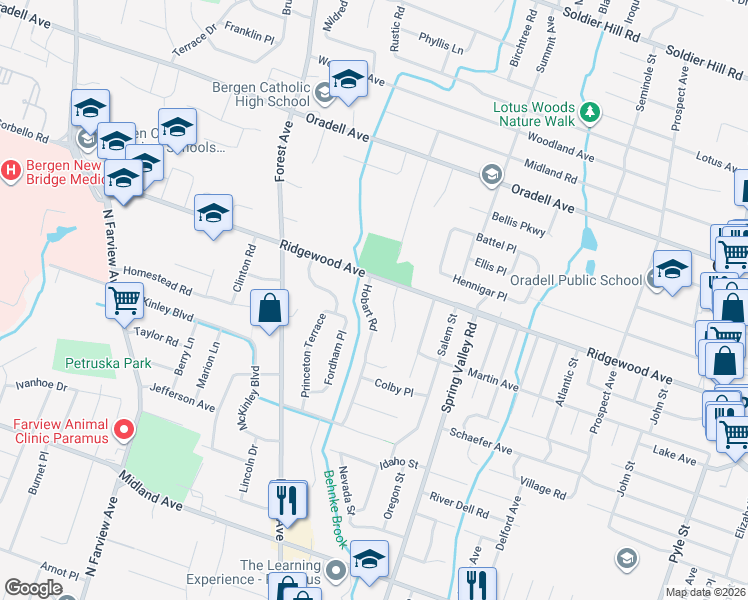 map of restaurants, bars, coffee shops, grocery stores, and more near 544 Hobart Road in Paramus