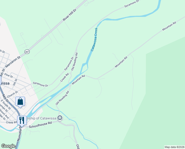 map of restaurants, bars, coffee shops, grocery stores, and more near 183 Mountain Rd in Catawissa