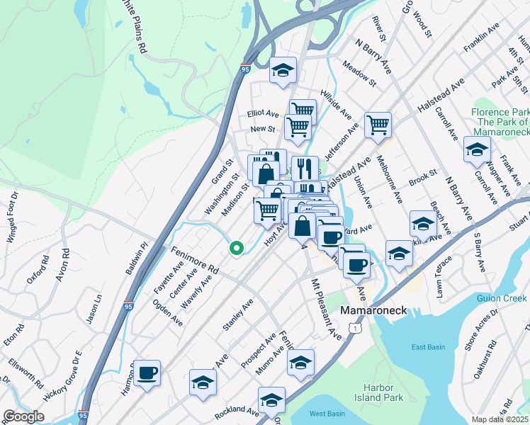 map of restaurants, bars, coffee shops, grocery stores, and more near 540 Mamaroneck Avenue in Mamaroneck