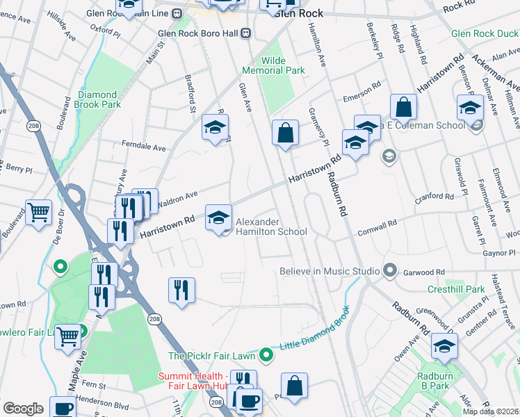 map of restaurants, bars, coffee shops, grocery stores, and more near 20 Brookfield Avenue in Glen Rock