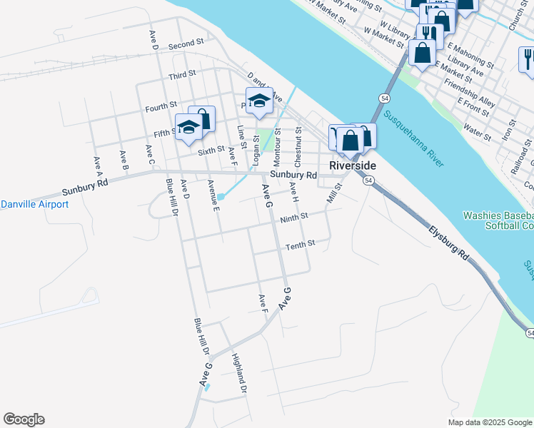 map of restaurants, bars, coffee shops, grocery stores, and more near 828 Avenue G in Danville