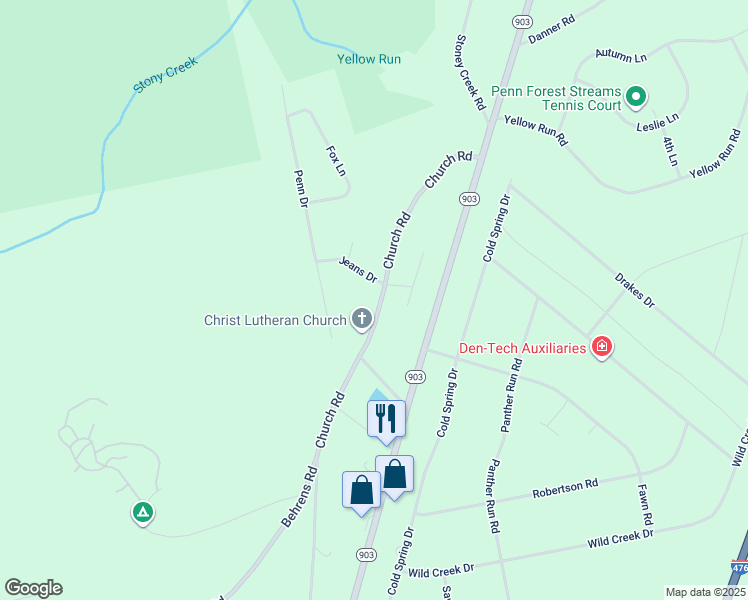 map of restaurants, bars, coffee shops, grocery stores, and more near 189 Church Road in Jim Thorpe