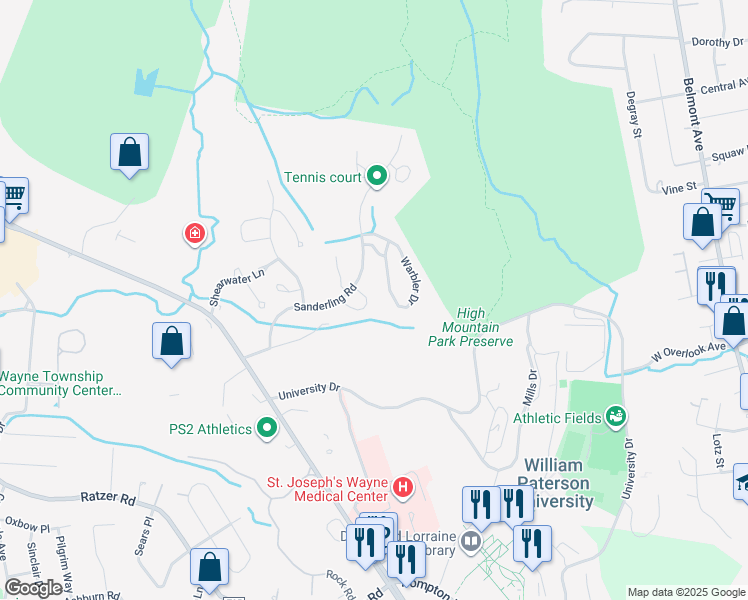 map of restaurants, bars, coffee shops, grocery stores, and more near 66 Eider Court in Wayne