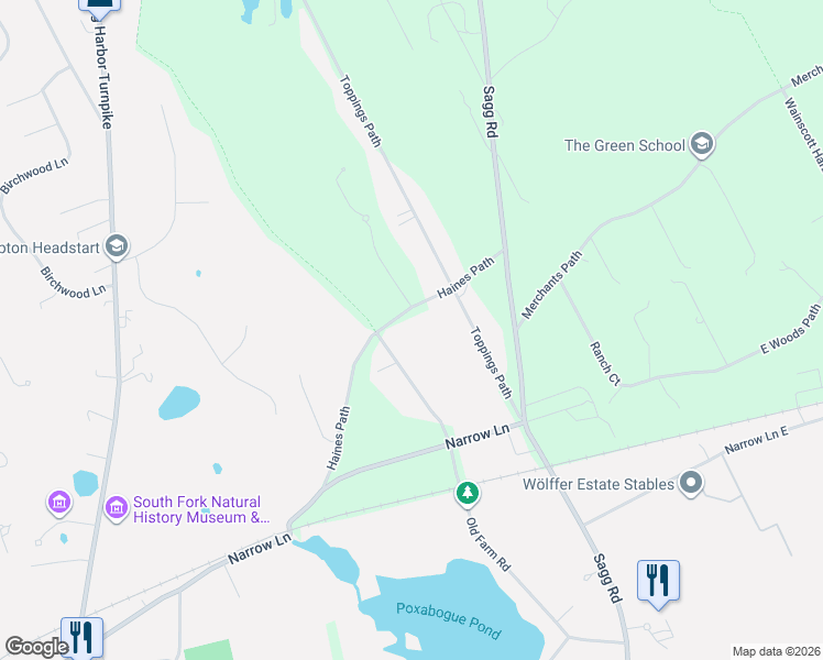 map of restaurants, bars, coffee shops, grocery stores, and more near 223 Haines Path in Sagaponack