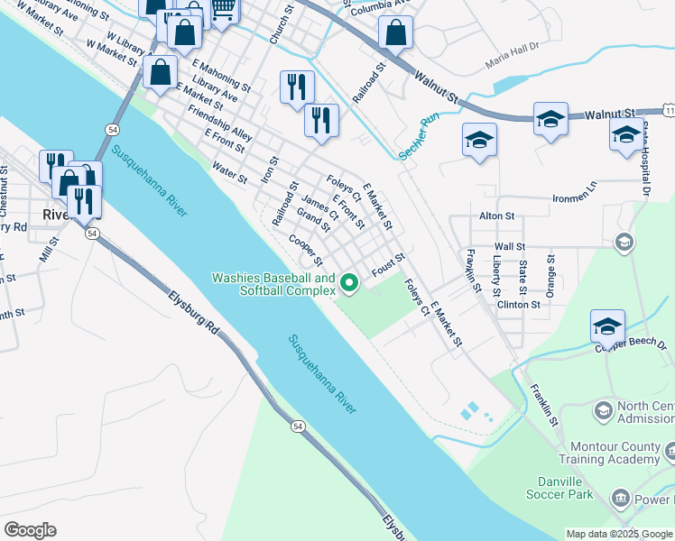 map of restaurants, bars, coffee shops, grocery stores, and more near 31 Mowry Street in Danville