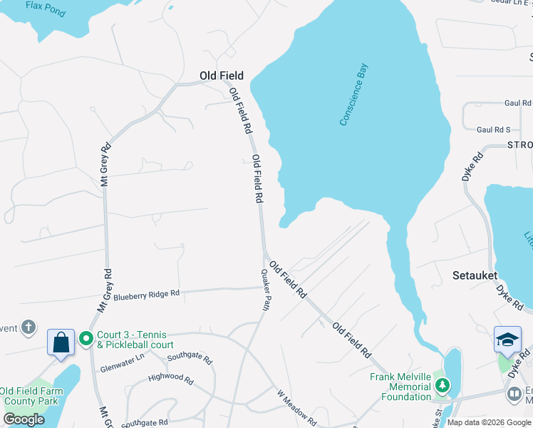 map of restaurants, bars, coffee shops, grocery stores, and more near 71 Old Field Road in Setauket- East Setauket