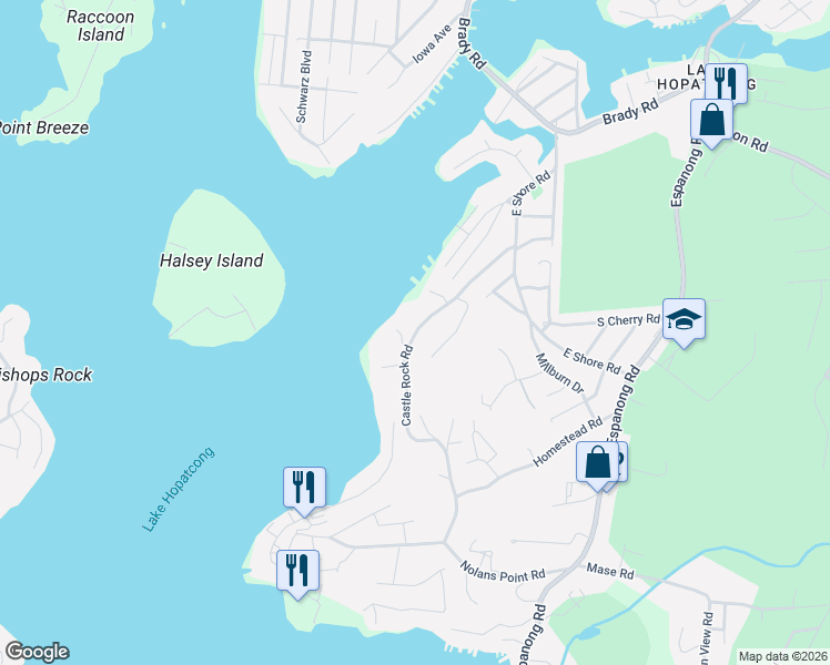 map of restaurants, bars, coffee shops, grocery stores, and more near 14 Rock Road in Jefferson