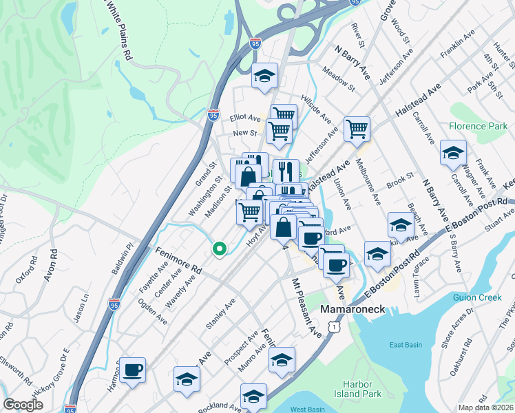 map of restaurants, bars, coffee shops, grocery stores, and more near 570 Mamaroneck Avenue in Mamaroneck