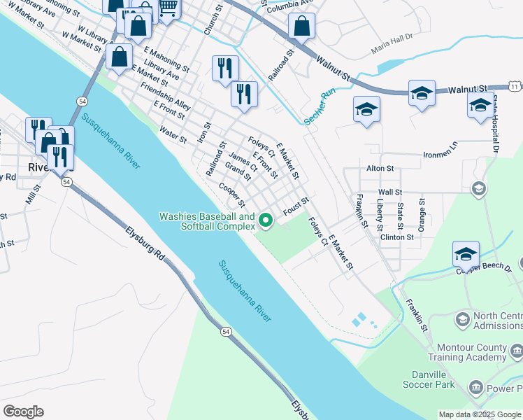 map of restaurants, bars, coffee shops, grocery stores, and more near 37 Mowry Street in Danville