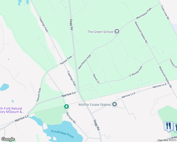 map of restaurants, bars, coffee shops, grocery stores, and more near 5 Ranch Court in Sagaponack