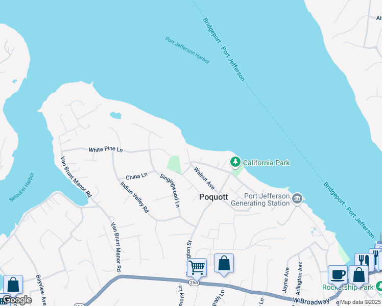 map of restaurants, bars, coffee shops, grocery stores, and more near 24 Walnut Avenue in Setauket- East Setauket