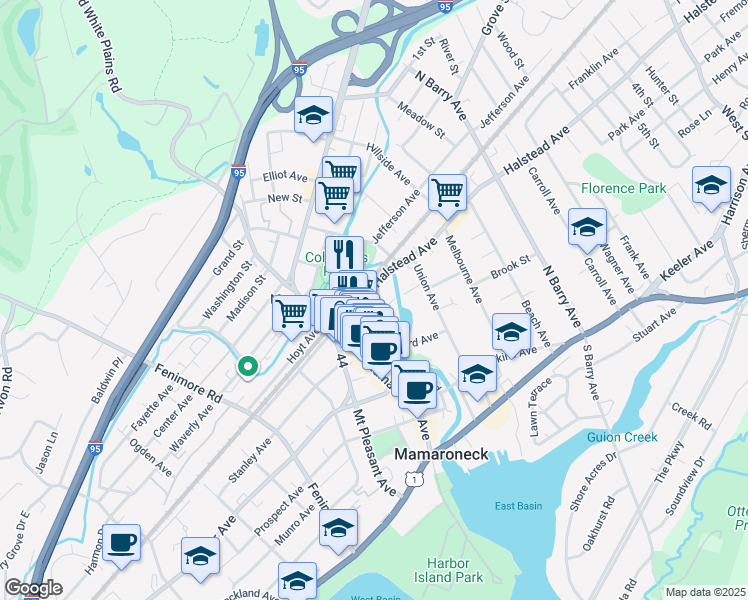 map of restaurants, bars, coffee shops, grocery stores, and more near 433 Mamaroneck Avenue in Mamaroneck
