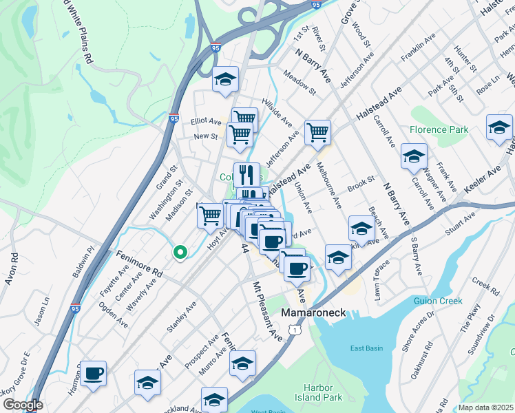 map of restaurants, bars, coffee shops, grocery stores, and more near 433 Mamaroneck Avenue in Mamaroneck