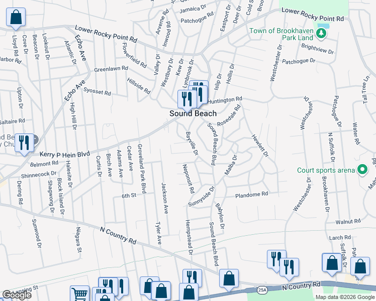 map of restaurants, bars, coffee shops, grocery stores, and more near 4 Norwich Road in Sound Beach