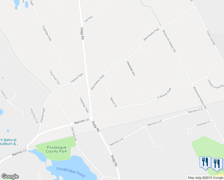 map of restaurants, bars, coffee shops, grocery stores, and more near 93 Merchants Path in East Hampton