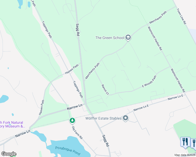 map of restaurants, bars, coffee shops, grocery stores, and more near 93 Merchants Path in East Hampton