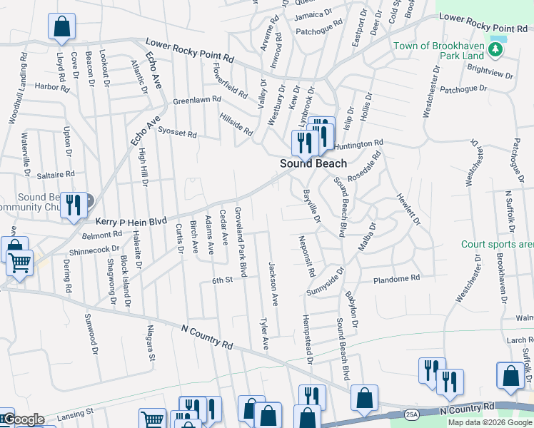 map of restaurants, bars, coffee shops, grocery stores, and more near 46 New York Avenue in Sound Beach