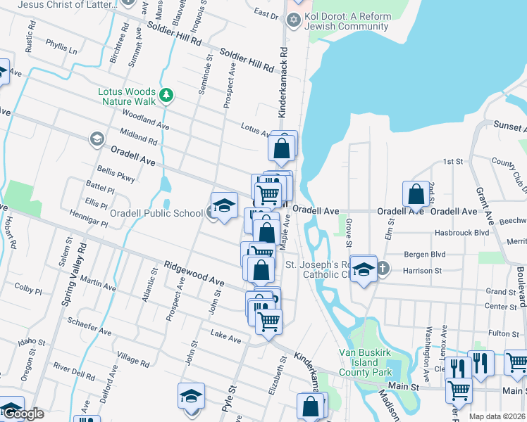map of restaurants, bars, coffee shops, grocery stores, and more near 652 Oradell Avenue in Oradell