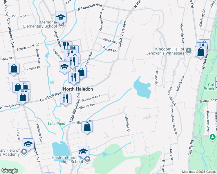 map of restaurants, bars, coffee shops, grocery stores, and more near 94 Linda Vista Avenue in North Haledon