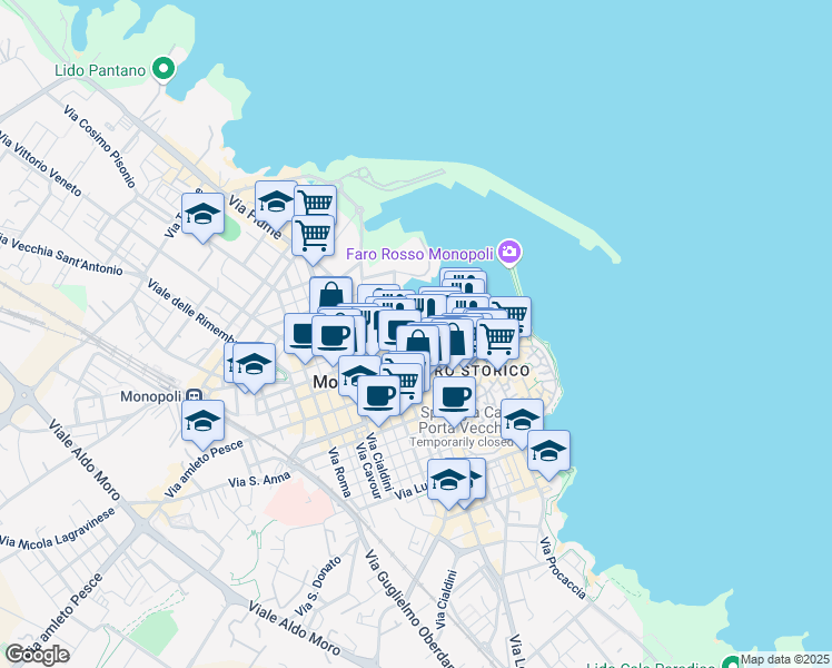 map of restaurants, bars, coffee shops, grocery stores, and more near 15 Largo Fontanelle in Monopoli
