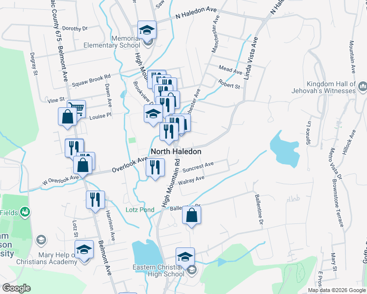 map of restaurants, bars, coffee shops, grocery stores, and more near 24 Ross Lane in North Haledon