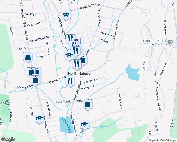 map of restaurants, bars, coffee shops, grocery stores, and more near 24 Ross Lane in North Haledon
