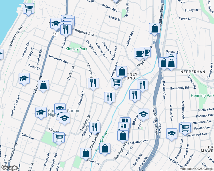 map of restaurants, bars, coffee shops, grocery stores, and more near 226 Chase Avenue in Yonkers