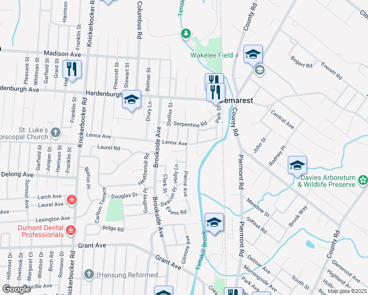 map of restaurants, bars, coffee shops, grocery stores, and more near 13 Blanche Avenue in Demarest