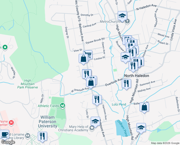 map of restaurants, bars, coffee shops, grocery stores, and more near 920 Belmont Avenue in North Haledon