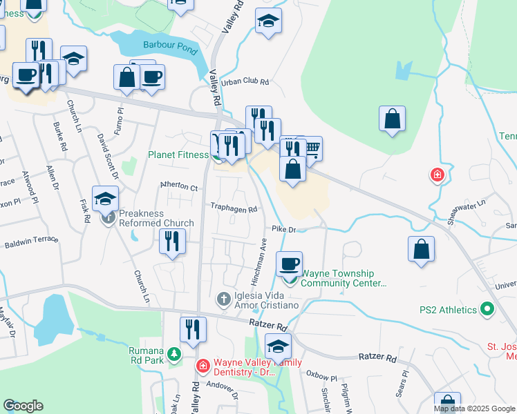map of restaurants, bars, coffee shops, grocery stores, and more near 86 Hinchman Avenue in Wayne