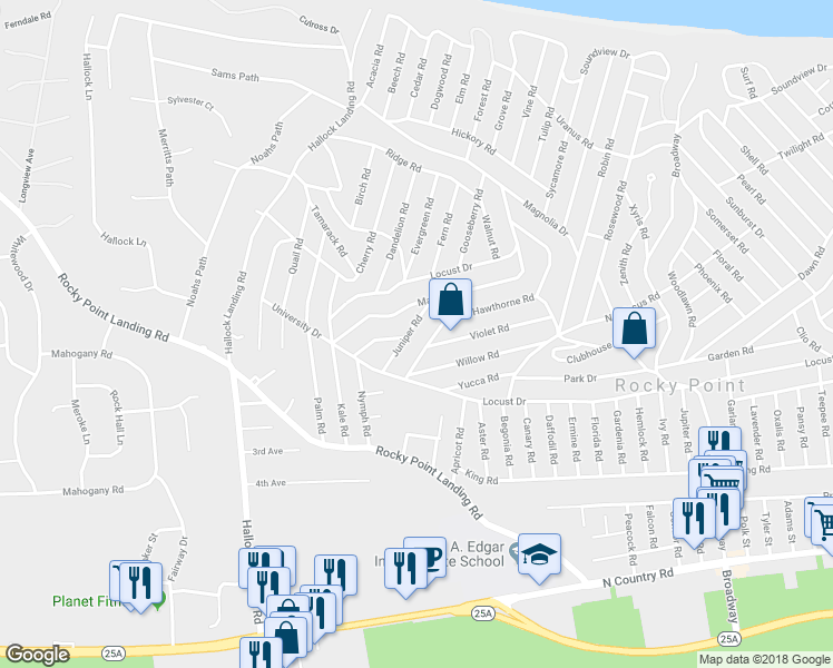map of restaurants, bars, coffee shops, grocery stores, and more near 28 Juniper Road in Rocky Point