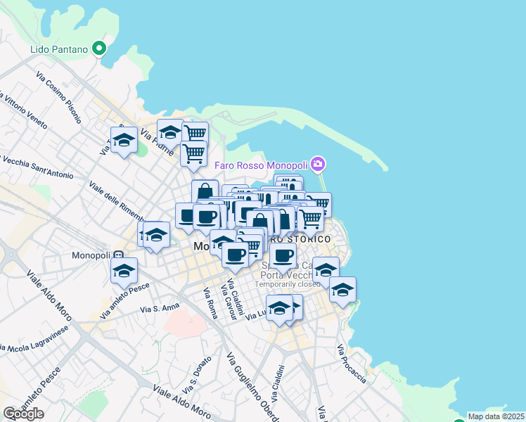 map of restaurants, bars, coffee shops, grocery stores, and more near 15 Largo Fontanelle in Monopoli