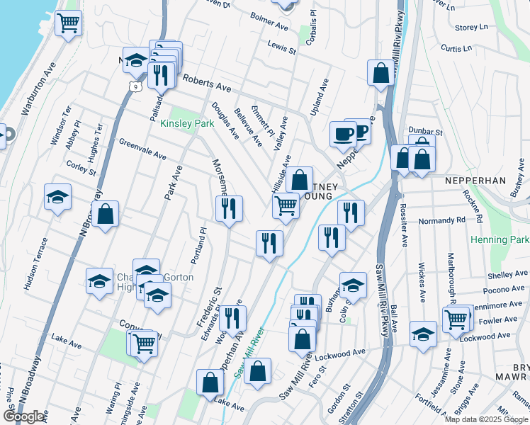 map of restaurants, bars, coffee shops, grocery stores, and more near 226 Chase Avenue in Yonkers