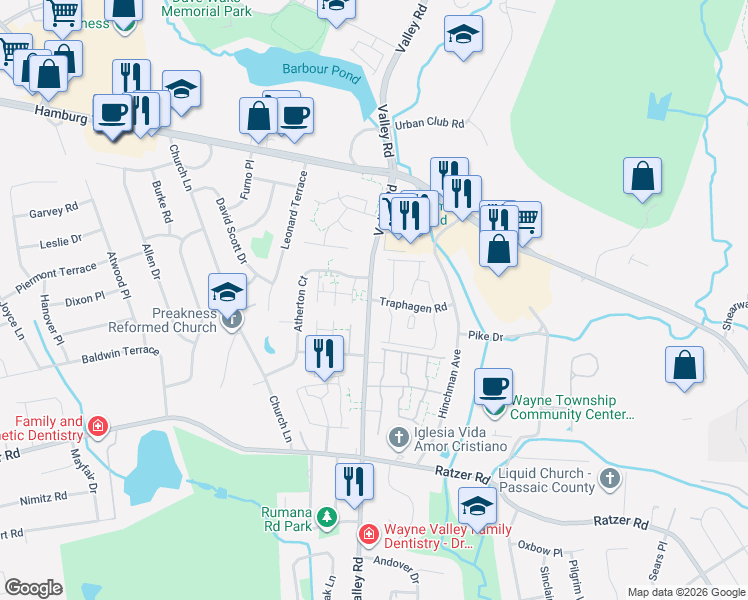 map of restaurants, bars, coffee shops, grocery stores, and more near 4 Traphagen Road in Wayne