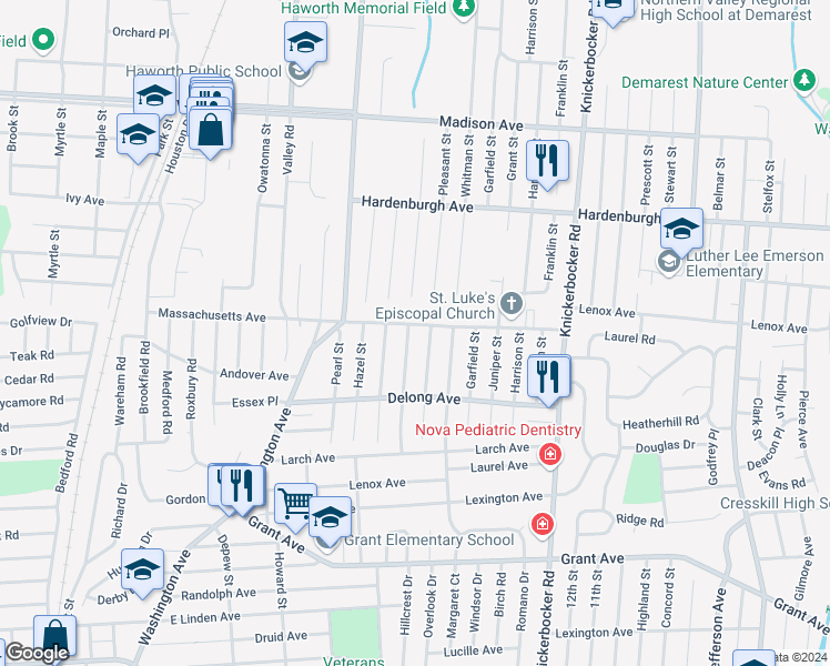 map of restaurants, bars, coffee shops, grocery stores, and more near 119 Beacon Street in Dumont