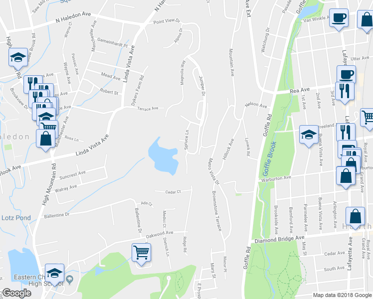 map of restaurants, bars, coffee shops, grocery stores, and more near 66 Spruce Lane in Haledon