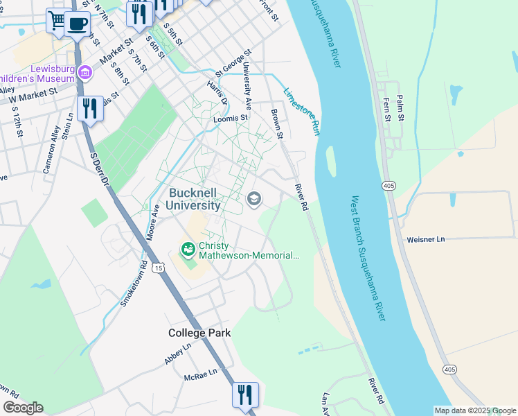 map of restaurants, bars, coffee shops, grocery stores, and more near 701 Moore Avenue in Lewisburg