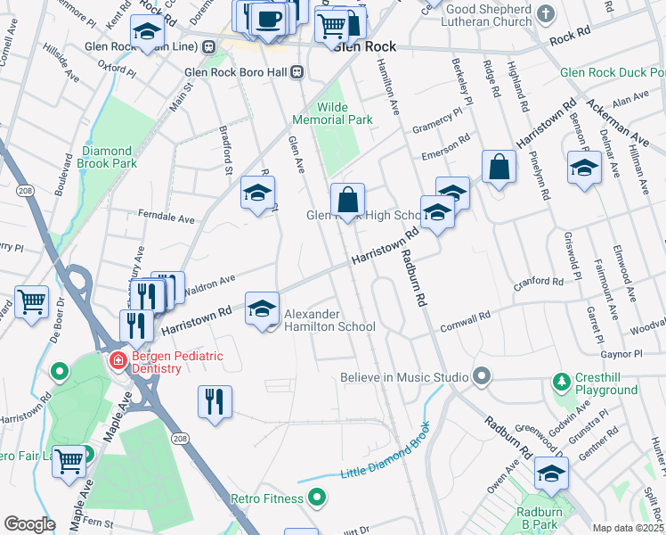 map of restaurants, bars, coffee shops, grocery stores, and more near 348 Glen Avenue in Glen Rock