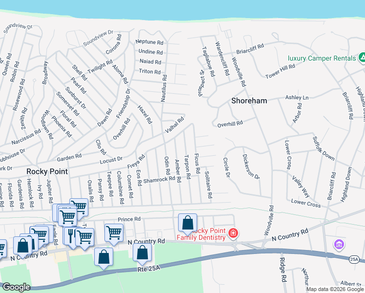 map of restaurants, bars, coffee shops, grocery stores, and more near 72 Tarpon Road in Rocky Point