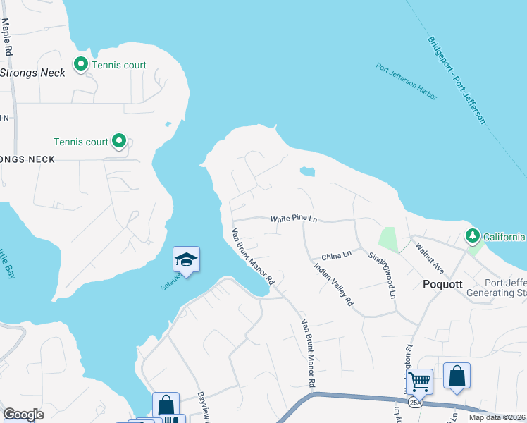 map of restaurants, bars, coffee shops, grocery stores, and more near 2 White Pine Lane in Setauket- East Setauket