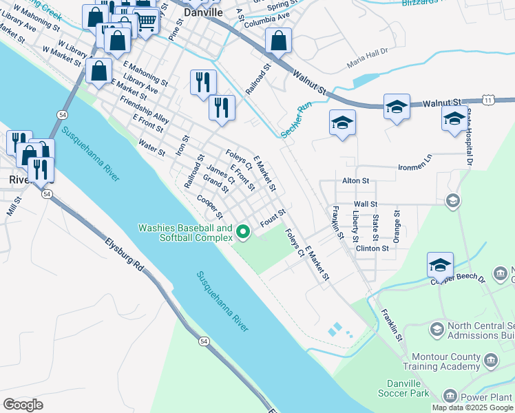 map of restaurants, bars, coffee shops, grocery stores, and more near 149 Mowry Street in Danville
