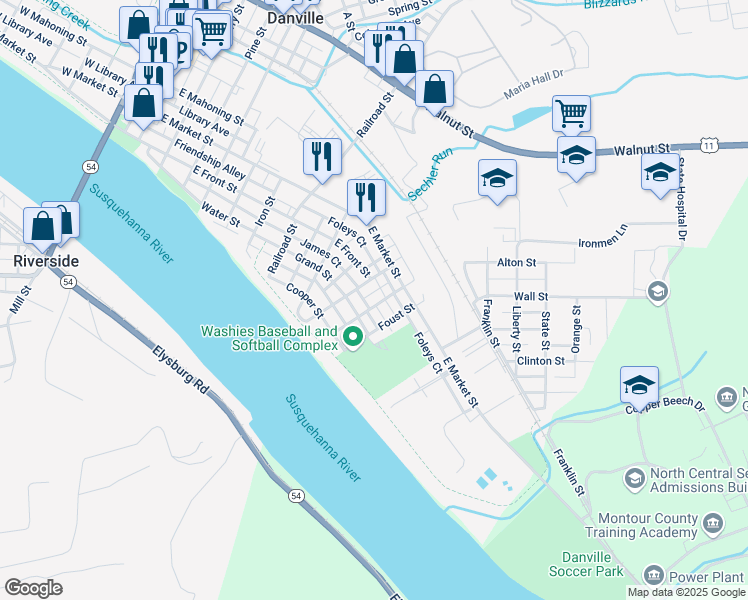 map of restaurants, bars, coffee shops, grocery stores, and more near 149 Mowry Street in Danville