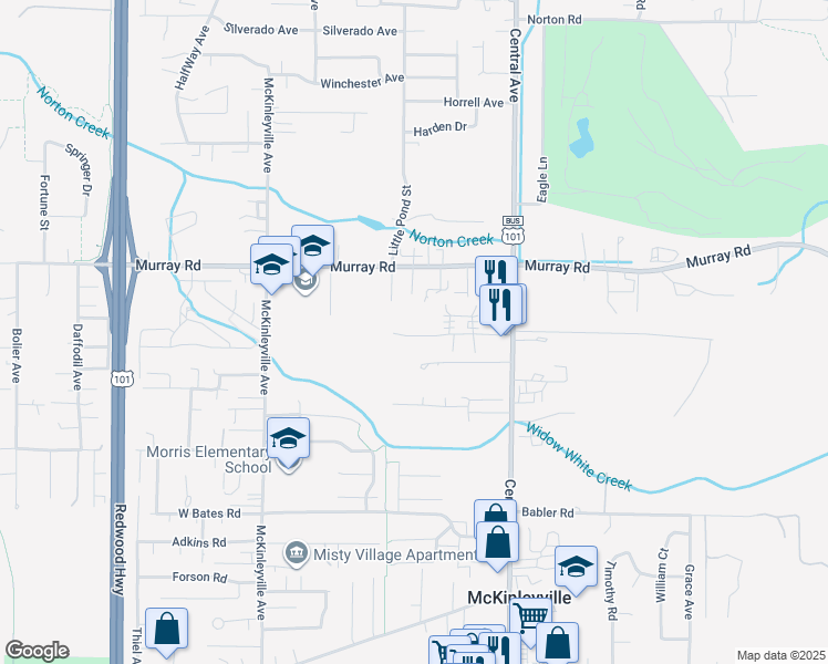 map of restaurants, bars, coffee shops, grocery stores, and more near 1423 Reasor Road in McKinleyville