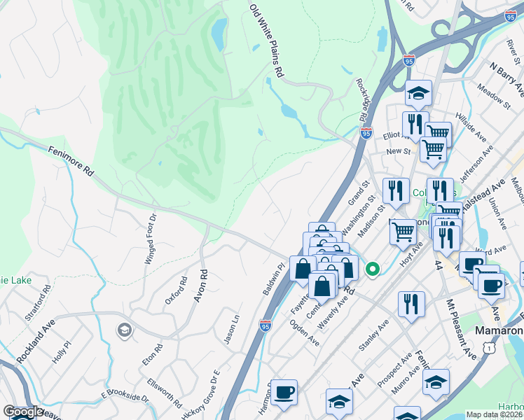 map of restaurants, bars, coffee shops, grocery stores, and more near 24 Country Road in Mamaroneck