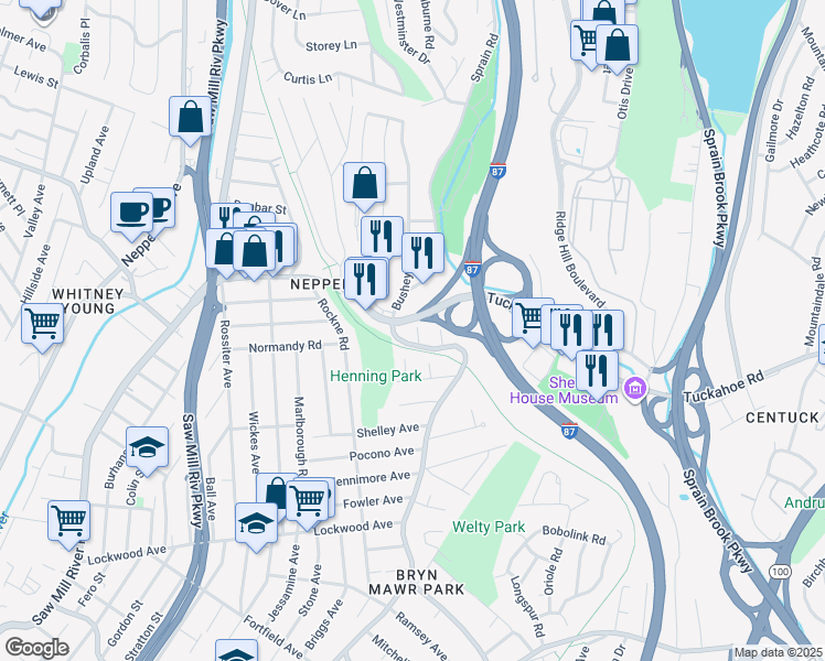 map of restaurants, bars, coffee shops, grocery stores, and more near 1 Howard Place in Yonkers
