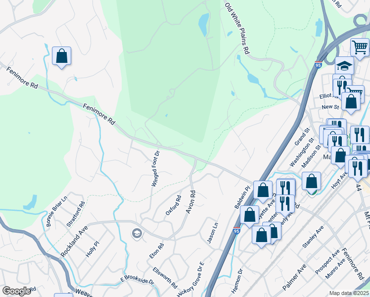 map of restaurants, bars, coffee shops, grocery stores, and more near 1 Poccia Circle in Larchmont